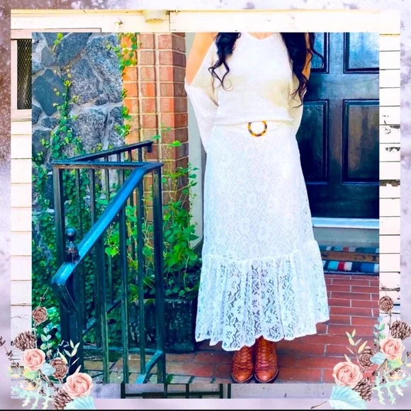 Lace Maxi Skirt, Size Medium in Winter White - Picture 1 of 4